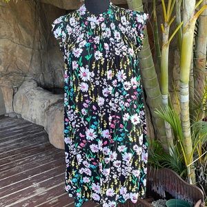 crown & ivy Black Floral Midi Dress with White, Pink & Teal Blooms